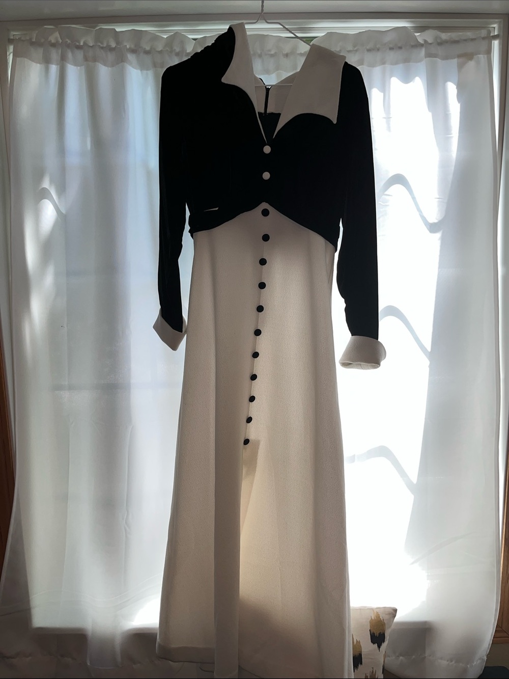 1970s Vintage Sears Black and White Two-Tone Maxi Dress
